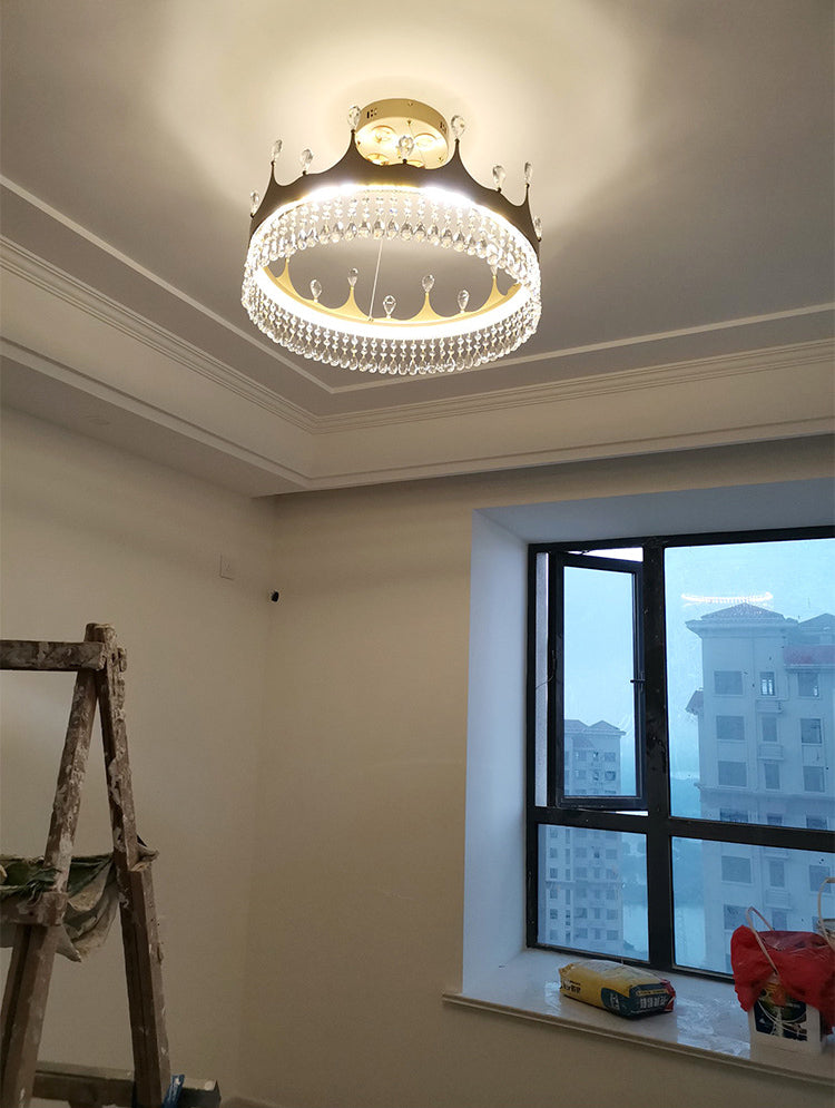 Contemporary Crown Chandelier Lights Crystal Pendant Ceiling Lights for Living Room