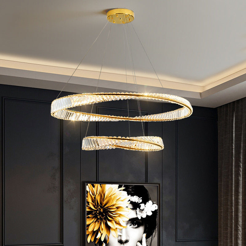 Ultramoderne ring LED Kroonluchter Lamp Crystal Suspension Pendant Light voor restaurant