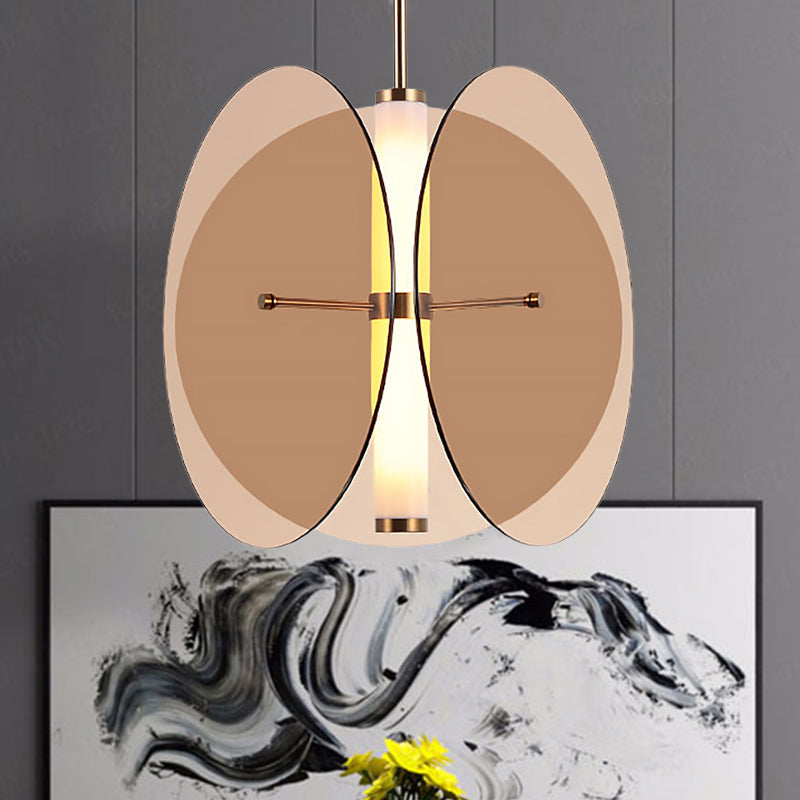 Luz de colgante redondo de vidrio ámbar/humo Modernista 1 Lámpara de techo colgante de LED ligero con 3 discos