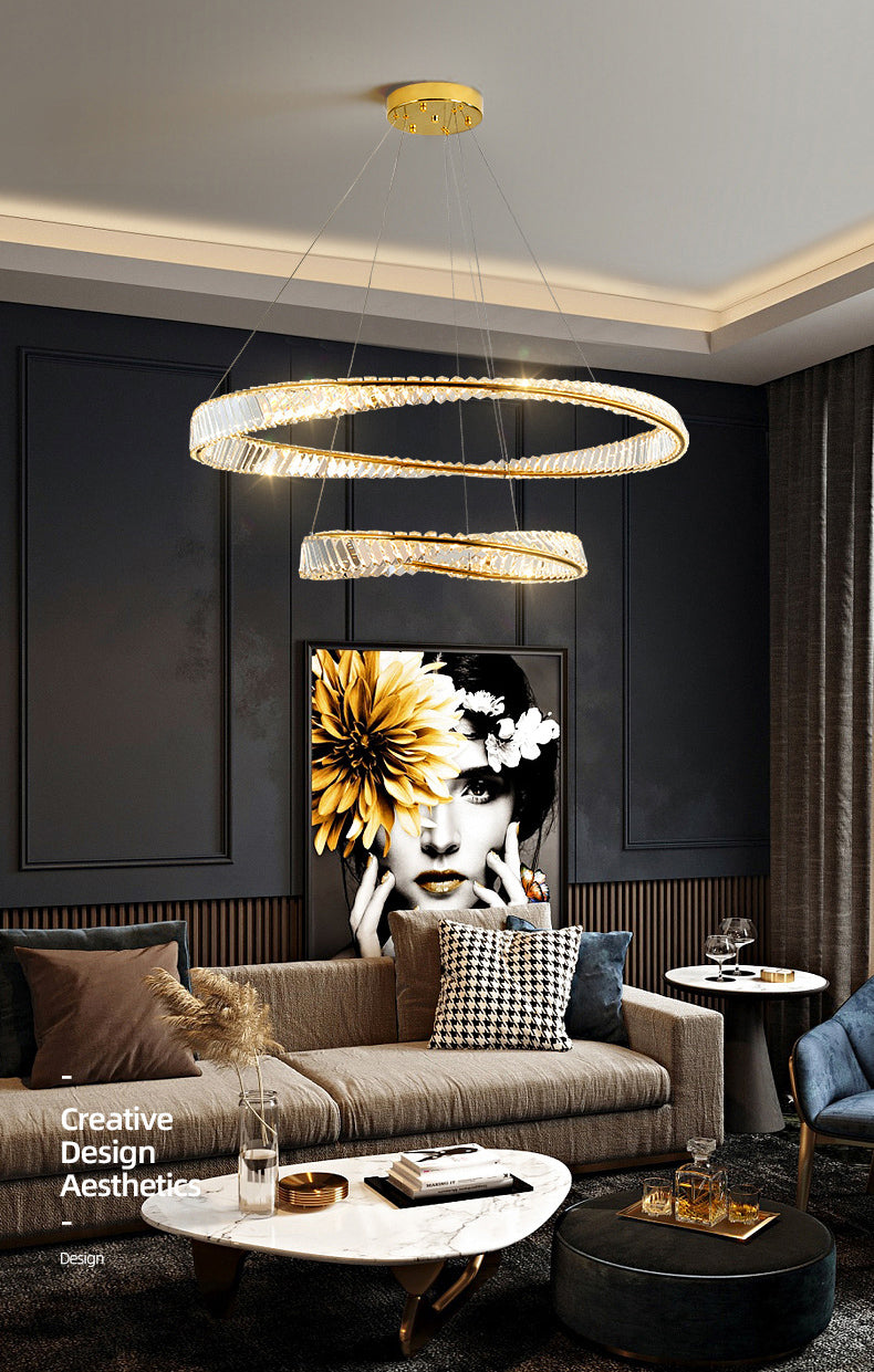 Ultramoderne ring LED Kroonluchter Lamp Crystal Suspension Pendant Light voor restaurant