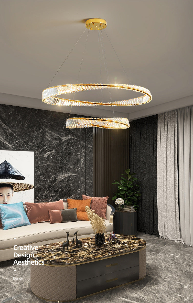 Ultramoderne ring LED Kroonluchter Lamp Crystal Suspension Pendant Light voor restaurant