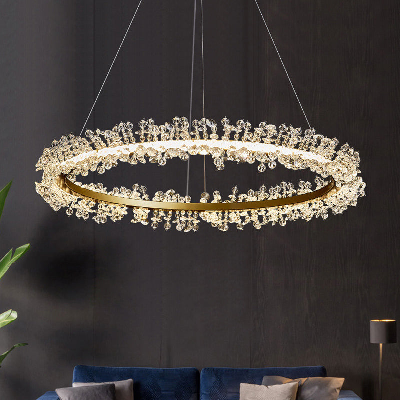 Contemporary Ring Chandelier Pendant Light Crystal Suspension Pendant Light for Living Room