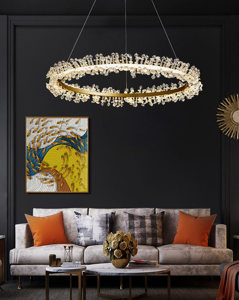 Contemporary Ring Chandelier Pendant Light Crystal Suspension Pendant Light for Living Room