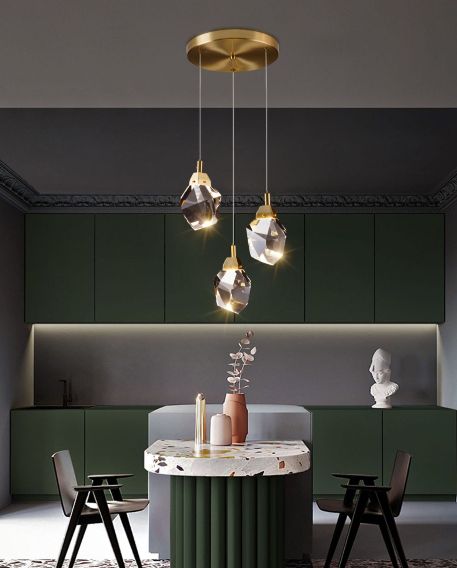 Postmoderne Einfachheit Geometrisch hängende Deckenleuchte Kristall -Aufhängung Anhänger Licht für das Restaurant