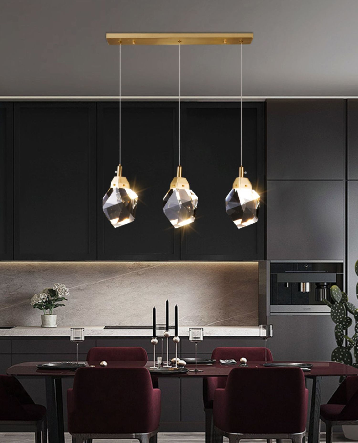 Postmoderne Einfachheit Geometrisch hängende Deckenleuchte Kristall -Aufhängung Anhänger Licht für das Restaurant