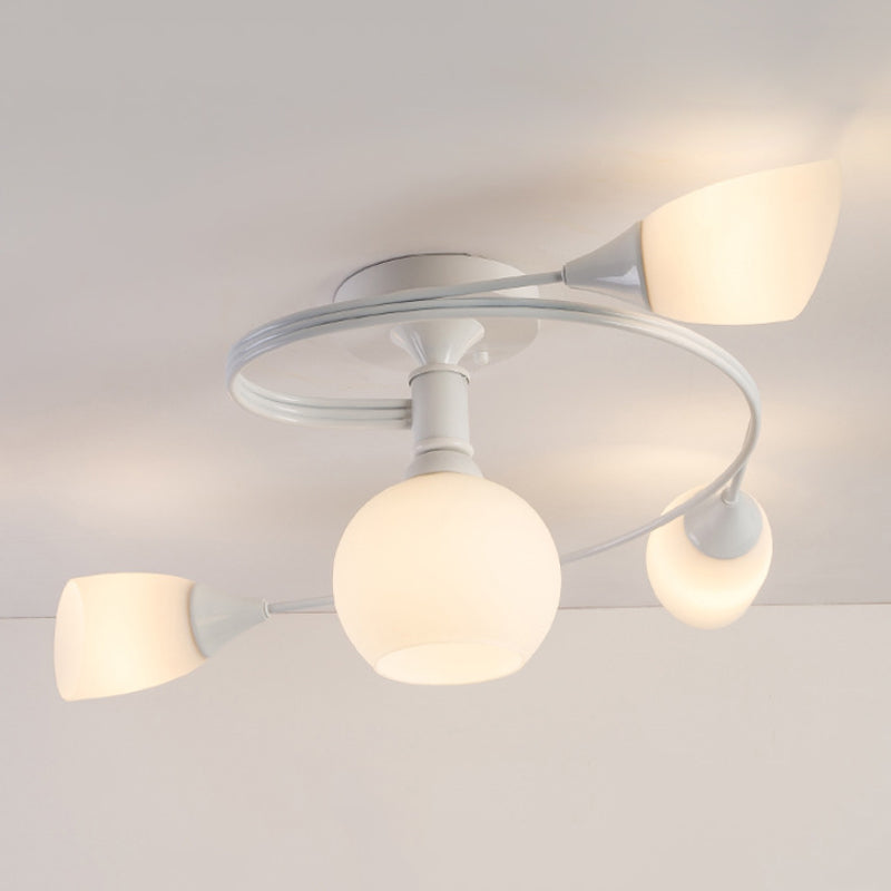 Twisted Wohnzimmer Halbmontage Beleuchtung traditionelles gefrostetes Glas 4/6 Lichter Schwarz/Weiß Deckenleuchte