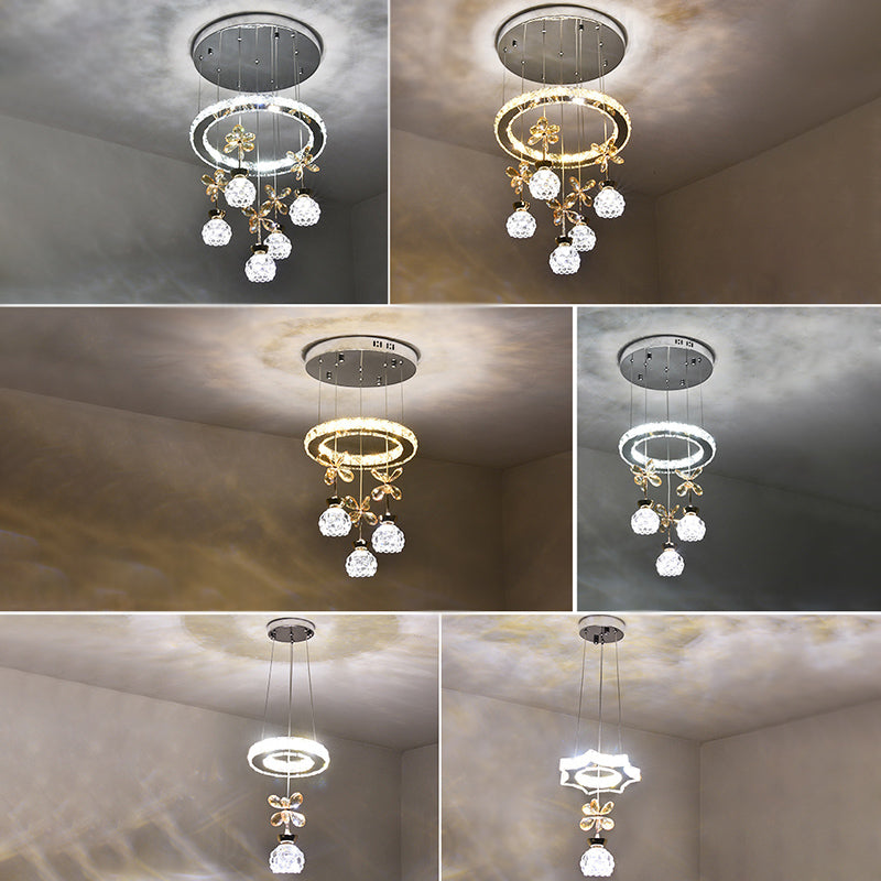Ultra-modern Simplicity Round Hanging Ceiling Light Crystal Suspension Pendant Light for Restaurant