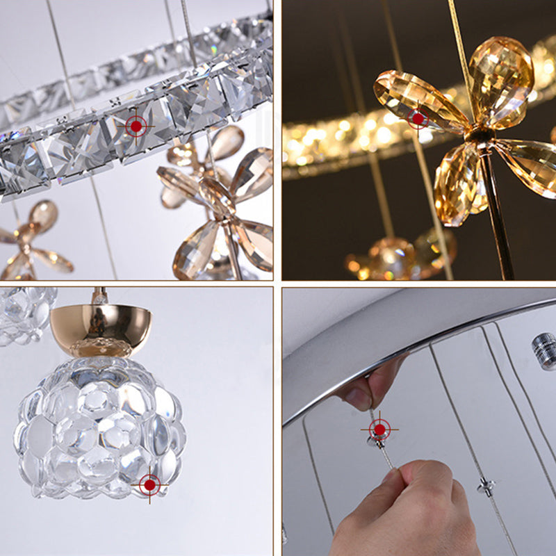 Ultra-modern Simplicity Round Hanging Ceiling Light Crystal Suspension Pendant Light for Restaurant