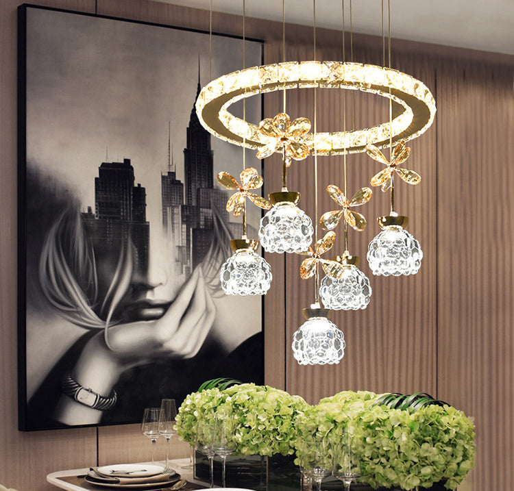 Ultra-modern Simplicity Round Hanging Ceiling Light Crystal Suspension Pendant Light for Restaurant