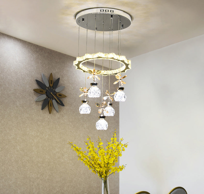 Ultra-modern Simplicity Round Hanging Ceiling Light Crystal Suspension Pendant Light for Restaurant