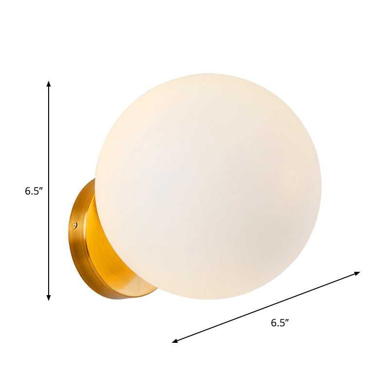 Minimalist 1 Bulb Bedside Sconce Light Matte White Glass Ball Wall Mount Lamp in Gold