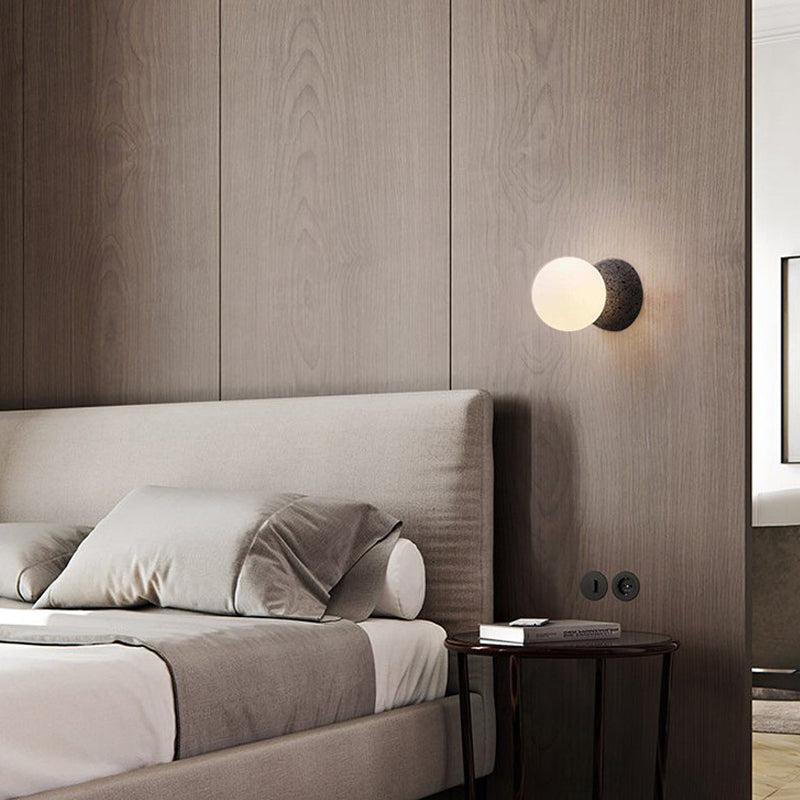 Mini Globe Sconce Lamp Modern Style Matte White Glass 1 Bulb Living Room Wall Mount Light in Black