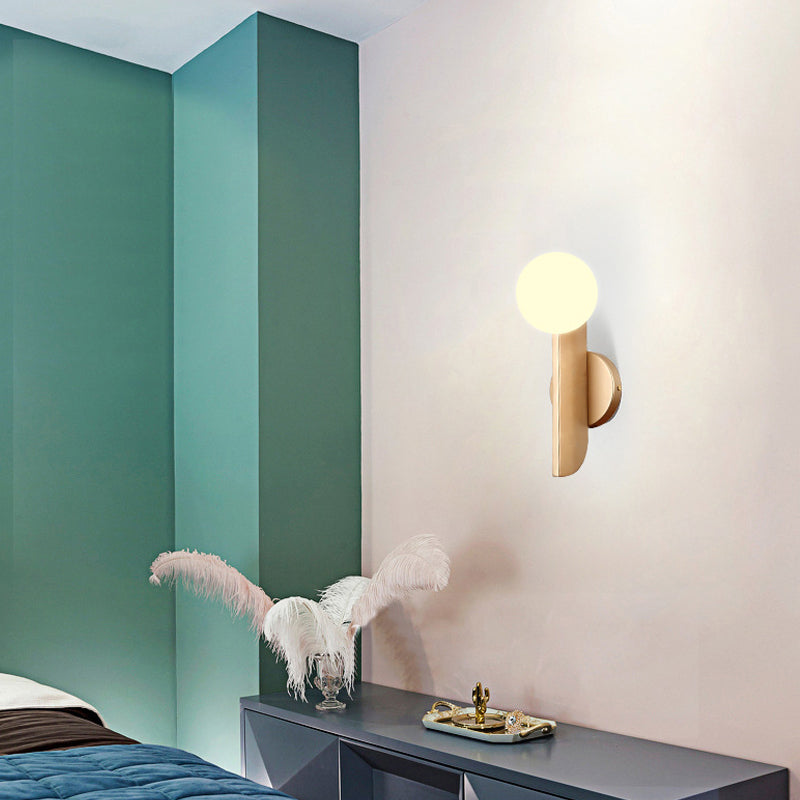 Simple Ball Shape Wall Sconce Matte White Glass 1 Light Gold Wall Mount Light Fixture