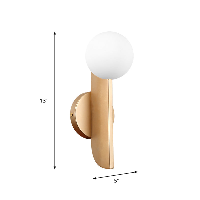 Simple Ball Shape Wall Sconce Matte White Glass 1 Light Gold Wall Mount Light Fixture