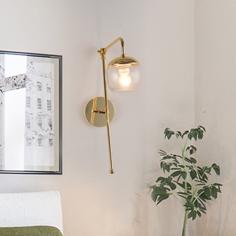 Black/Clear Glass Gooseneck Sconce Light Modern 1 Bulb Bedroom Wall Mount Lamp with Brass Finish Arm