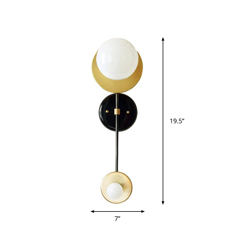 Balance Scale Wall Light Sconce Modernist 2 Lights Milky Glass Reading Lamp in Black and Gold