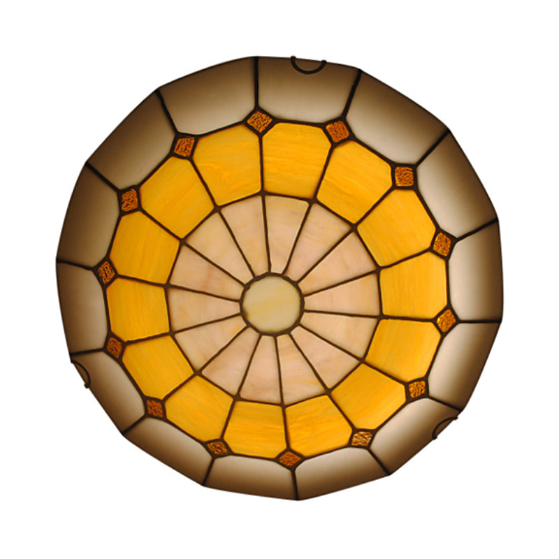 12"/16" Wide Bowl-Shaped Flush Mount Ceiling Light Vintage Stained Glass Flush Mount Ceiling Light in Orange
