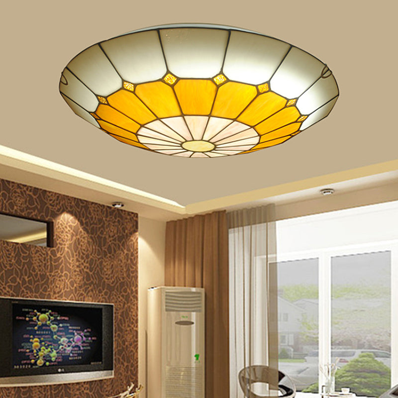 12"/16" Wide Bowl-Shaped Flush Mount Ceiling Light Vintage Stained Glass Flush Mount Ceiling Light in Orange