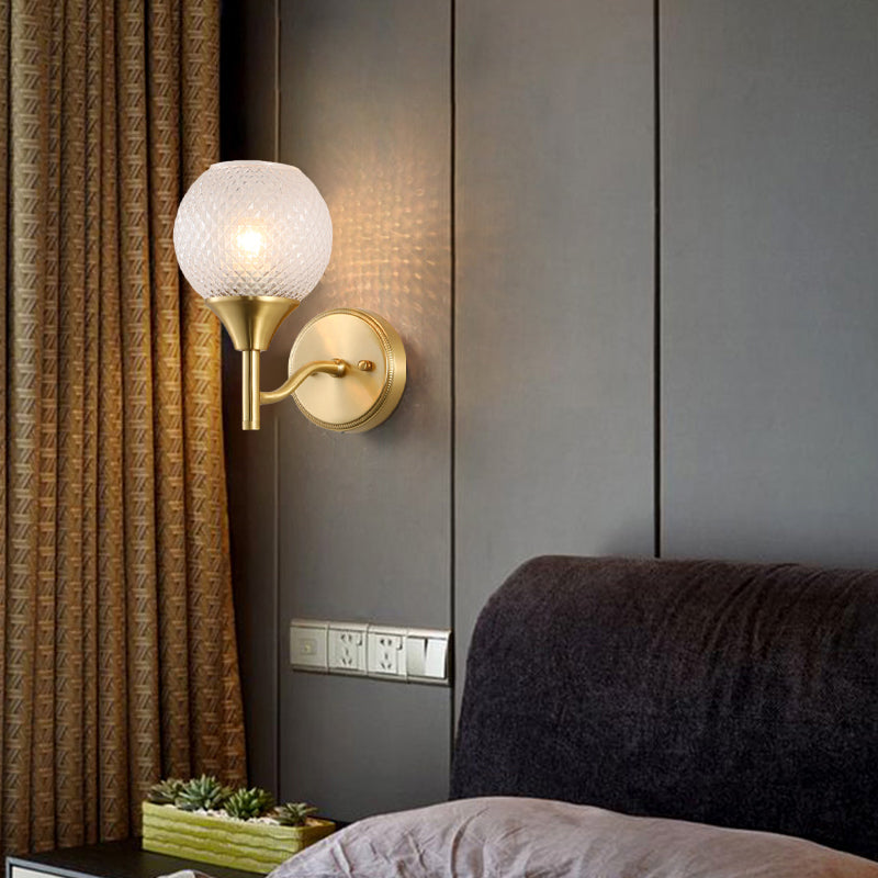 Spherical Prismatic Glass Sconce Light Minimal Single Light Brass Wall Mount Lamp