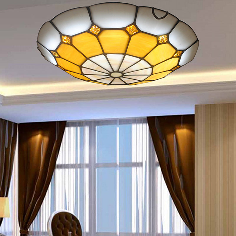 12"/16" Wide Bowl-Shaped Flush Mount Ceiling Light Vintage Stained Glass Flush Mount Ceiling Light in Orange