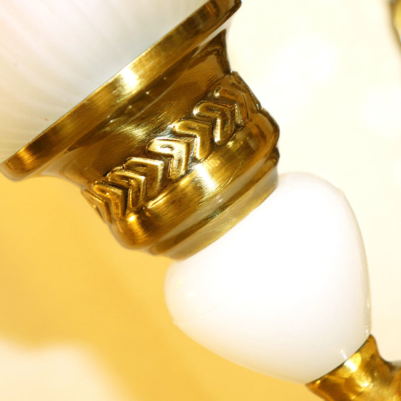 2 Heads Petal Sconce Lamp Traditional Style Frosted Glass Wall Lighting with Gold Metal Arm