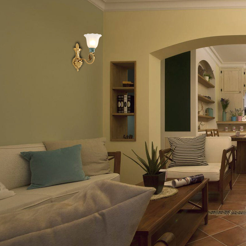 Tombra de pétalas Lámpara de montaje de pared de dormitorio Vintage Vintage esmerilado 1/2 bombas acabado de oro apliques de pared