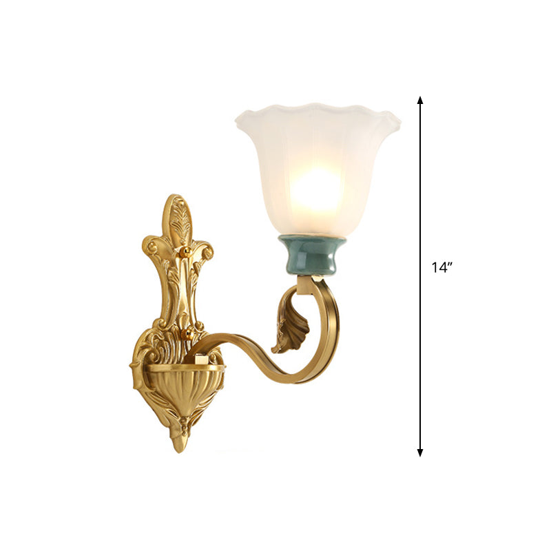 Petal Shade Bedroom Wall Mount Lamp Vintage Stylish Frosted Glass 1/2-Bulb Gold Finish Wall Sconce
