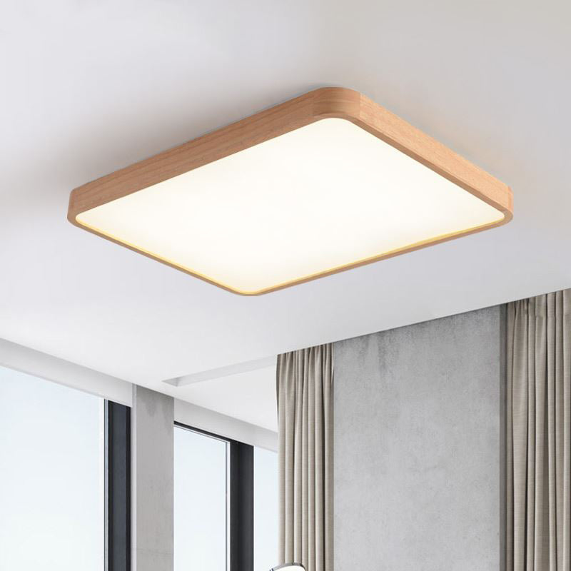 Moderne rechteckige Unterputz-Deckenleuchte Leuchtmittel Holz LED-Schlafzimmer Flush Mount Deckenleuchte in Beige