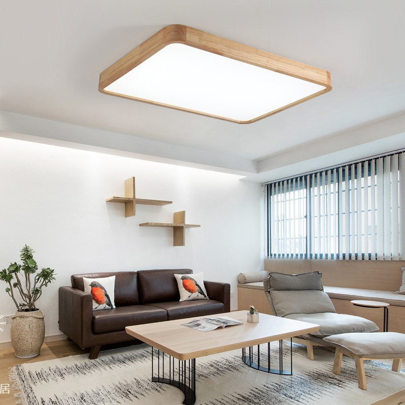 Plafoniera moderna rettangolare da incasso a soffitto Plafoniera da incasso a LED in legno per camera da letto in beige