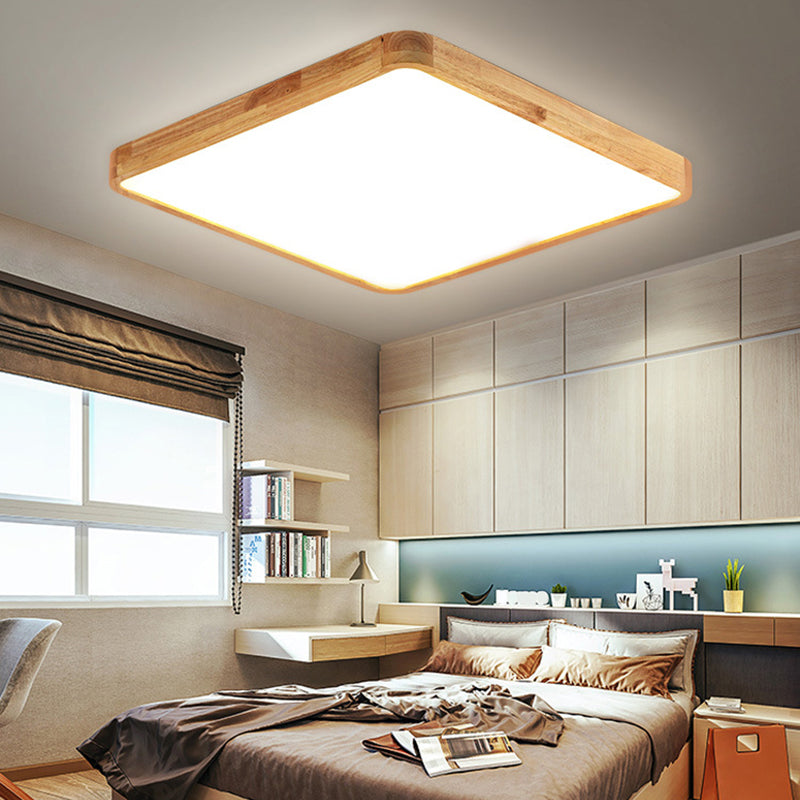 Moderne rechteckige Unterputz-Deckenleuchte Leuchtmittel Holz LED-Schlafzimmer Flush Mount Deckenleuchte in Beige