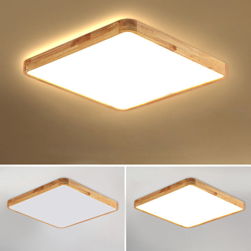 Moderne rechteckige Unterputz-Deckenleuchte Leuchtmittel Holz LED-Schlafzimmer Flush Mount Deckenleuchte in Beige