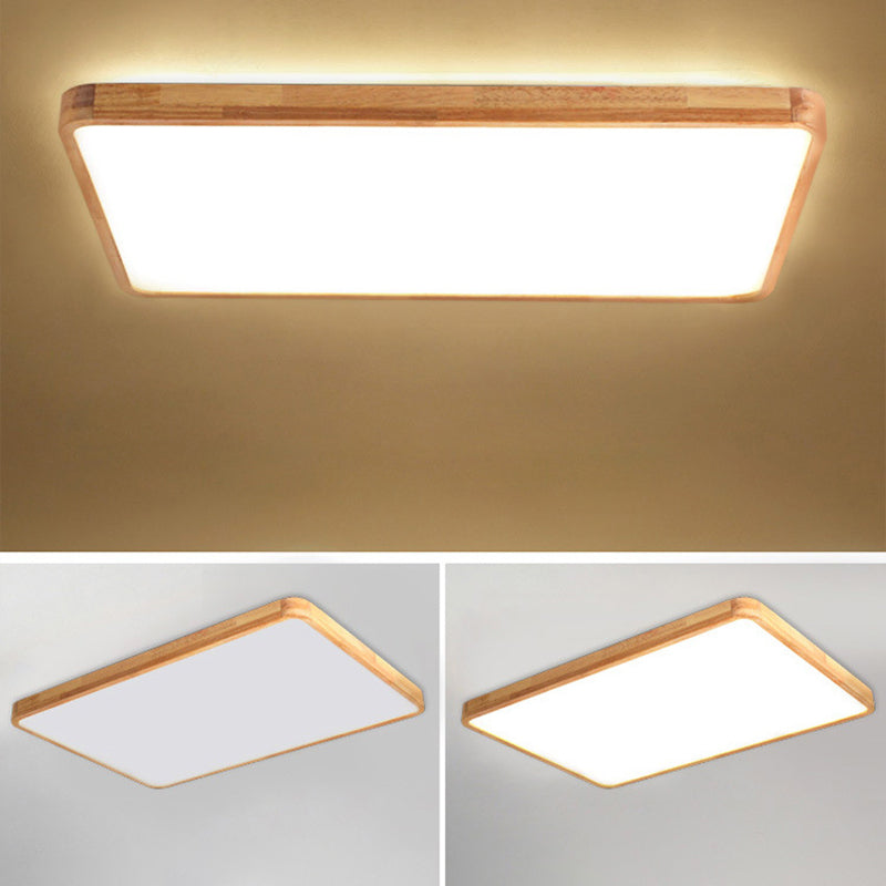 Moderne rechteckige Unterputz-Deckenleuchte Leuchtmittel Holz LED-Schlafzimmer Flush Mount Deckenleuchte in Beige