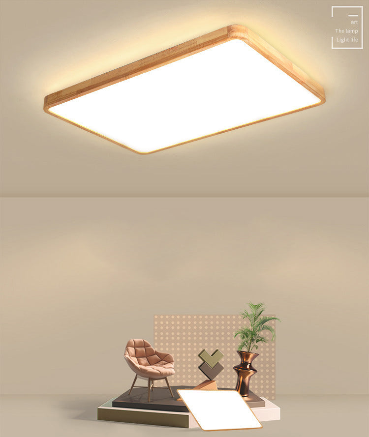Moderne rechteckige Unterputz-Deckenleuchte Leuchtmittel Holz LED-Schlafzimmer Flush Mount Deckenleuchte in Beige