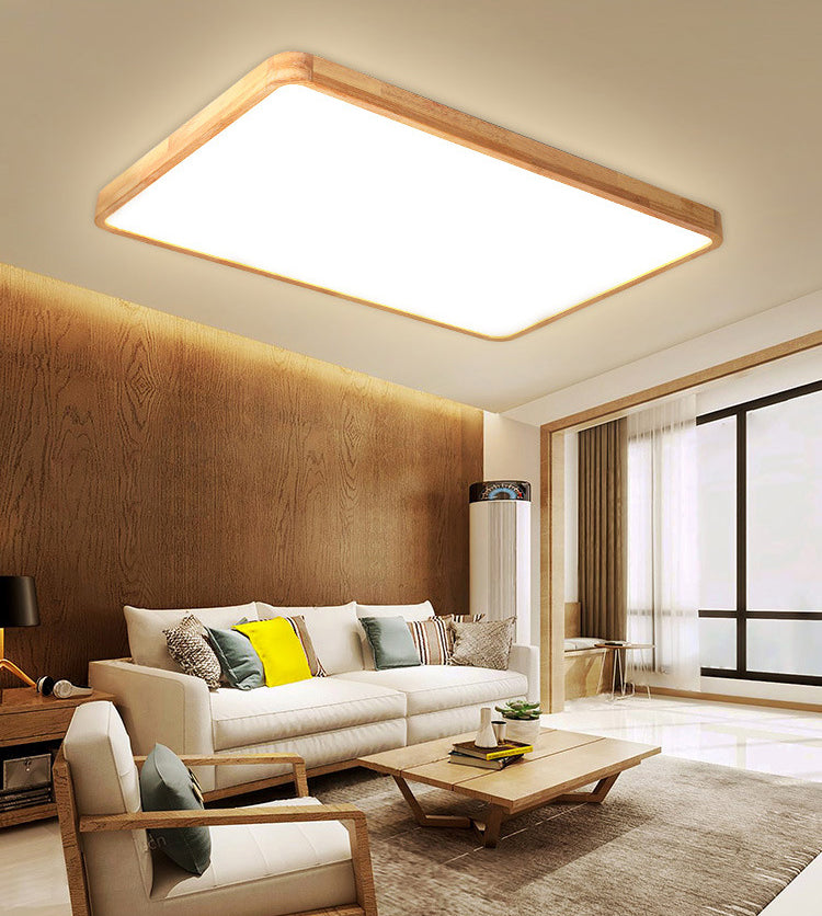 Moderne rechteckige Unterputz-Deckenleuchte Leuchtmittel Holz LED-Schlafzimmer Flush Mount Deckenleuchte in Beige