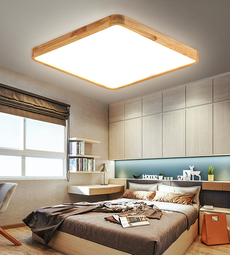 Moderne rechteckige Unterputz-Deckenleuchte Leuchtmittel Holz LED-Schlafzimmer Flush Mount Deckenleuchte in Beige