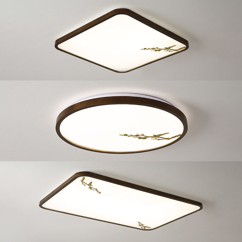 Geometric Living Room Flush Montato Light Wooden Nordic LED Flush Light in Brown con Faux Plant Decor