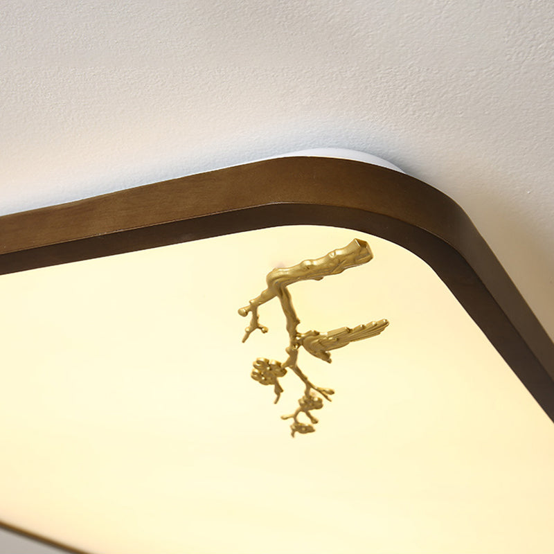 Geometrisches Wohnzimmer Flush montiert Licht Holz Nordic LED Flush Licht in Braun mit Faux Plant Decor