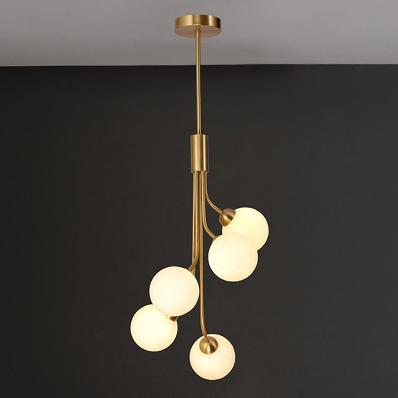 Post-Modern Starburst Hanging Chandelier Light Opal Glass Shade Ceiling Chandelier in Gold for Living Room