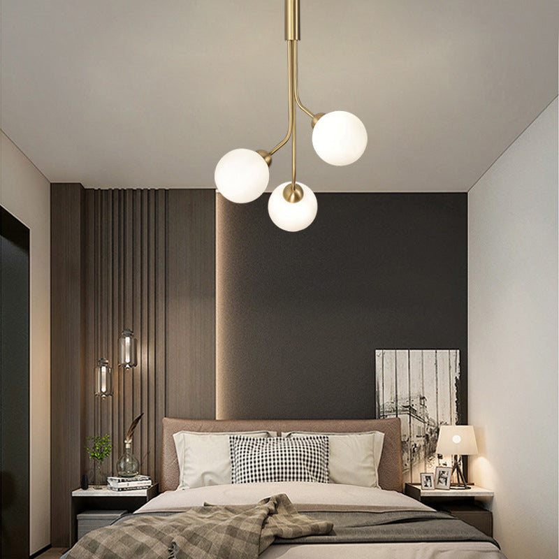 Post-Modern Starburst Hanging Chandelier Light Opal Glass Shade Ceiling Chandelier in Gold for Living Room