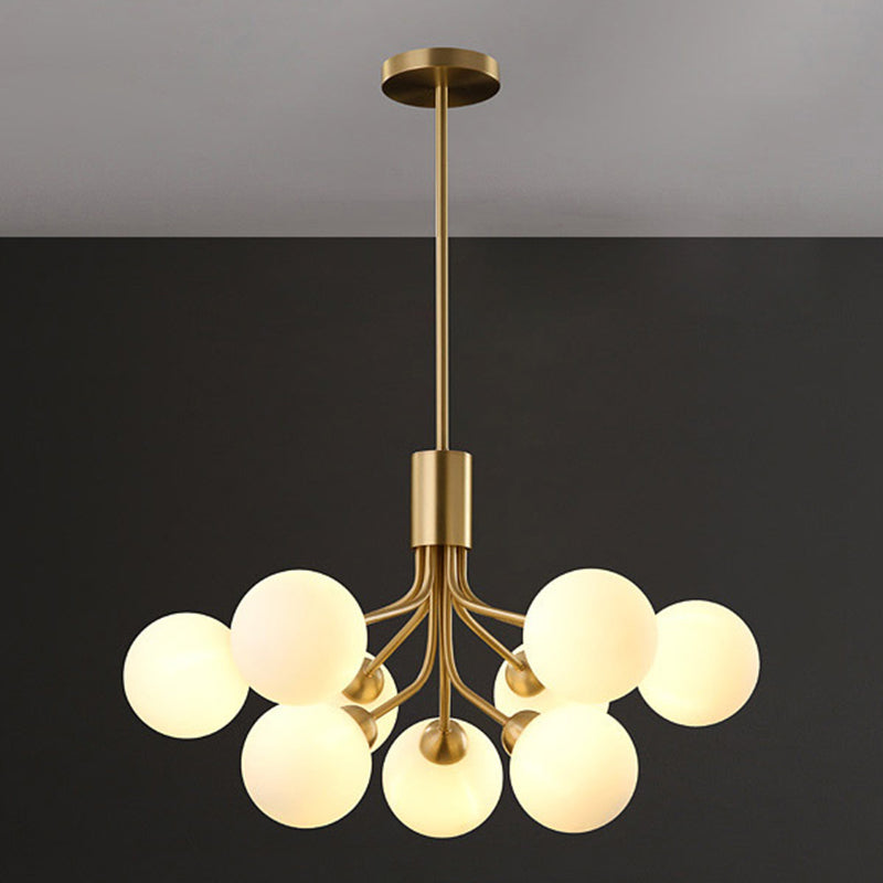 Post-Modern Starburst Hanging Chandelier Light Opal Glass Shade Ceiling Chandelier in Gold for Living Room