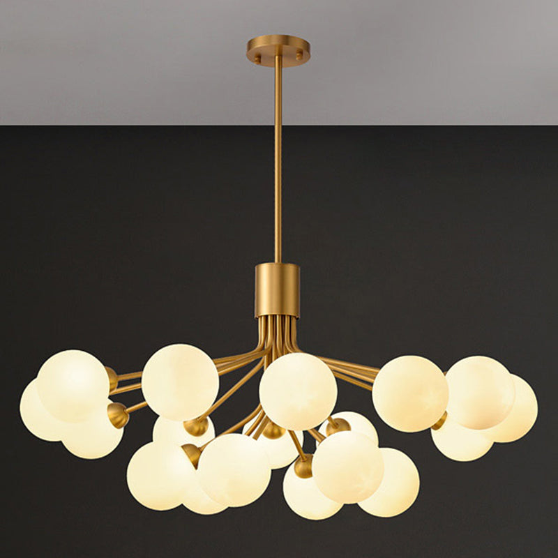 Post-Modern Starburst Hanging Chandelier Light Opal Glass Shade Ceiling Chandelier in Gold for Living Room