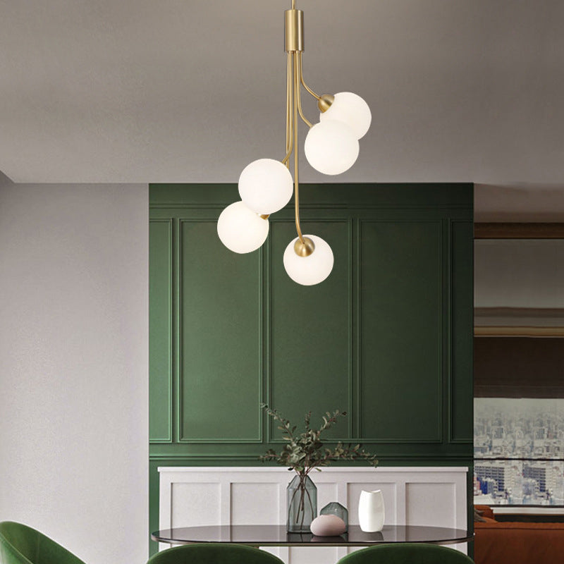 Post-Modern Starburst Hanging Chandelier Light Opal Glass Shade Ceiling Chandelier in Gold for Living Room