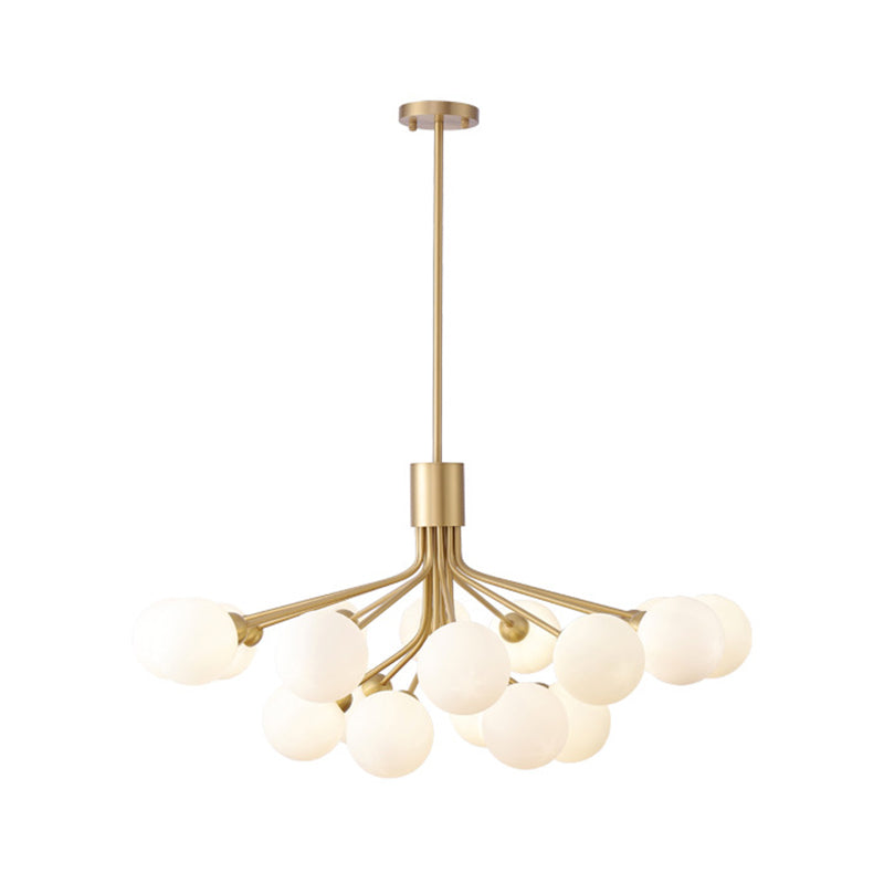 Post-Modern Starburst Hanging Chandelier Light Opal Glass Shade Ceiling Chandelier in Gold for Living Room