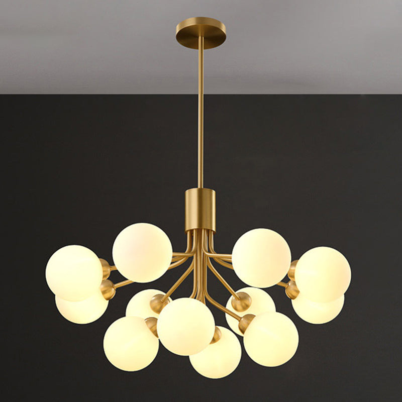 Post-Modern Starburst Hanging Chandelier Light Opal Glass Shade Ceiling Chandelier in Gold for Living Room