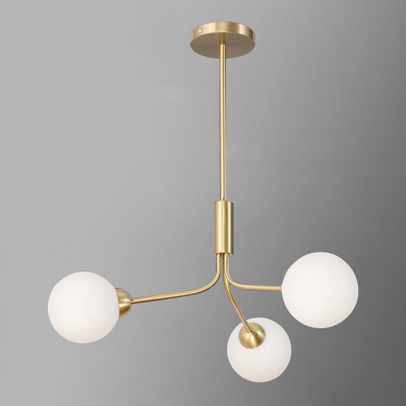 Post-Modern Starburst Hanging Chandelier Light Opal Glass Shade Ceiling Chandelier in Gold for Living Room