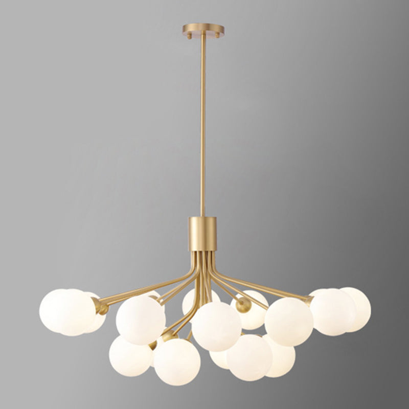 Post-Modern Starburst Hanging Chandelier Light Opal Glass Shade Ceiling Chandelier in Gold for Living Room