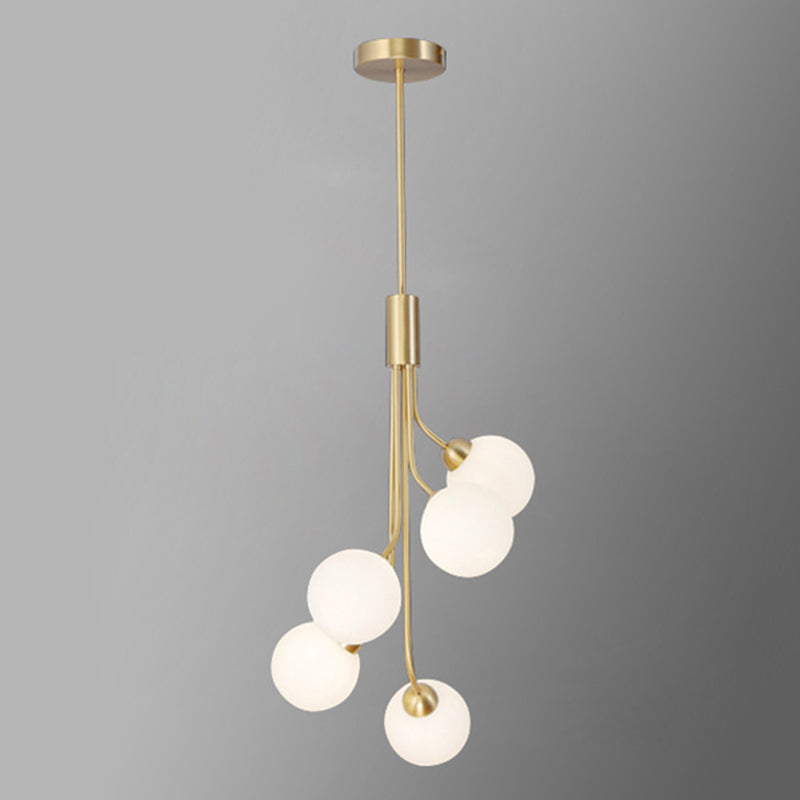 Post-Modern Starburst Hanging Chandelier Light Opal Glass Shade Ceiling Chandelier in Gold for Living Room