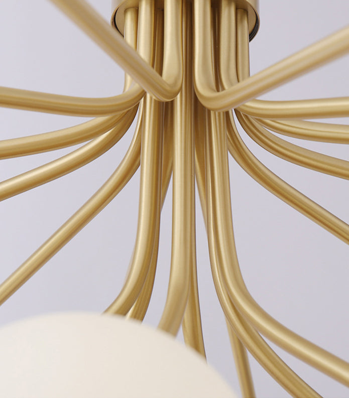 Post-Modern Starburst Hanging Chandelier Light Opal Glass Shade Ceiling Chandelier in Gold for Living Room