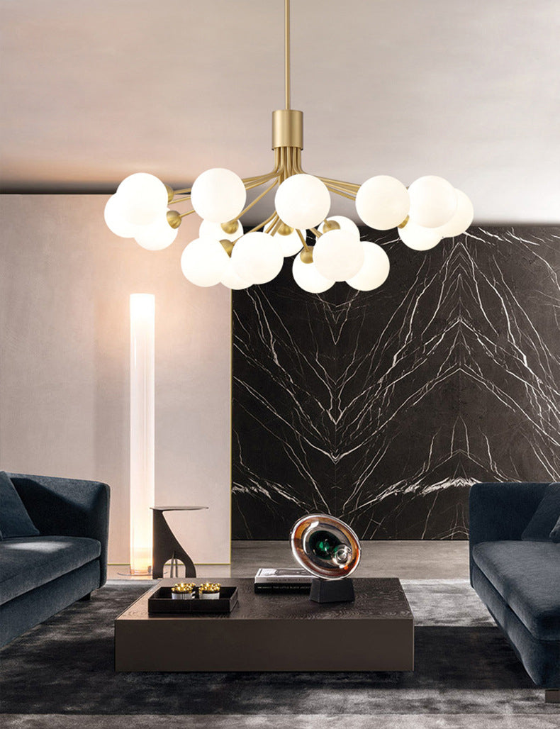 Post-Modern Starburst Hanging Chandelier Light Opal Glass Shade Ceiling Chandelier in Gold for Living Room