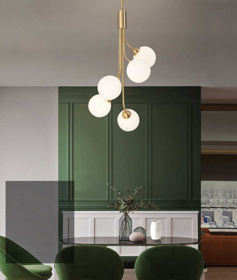 Post-Modern Starburst Hanging Chandelier Light Opal Glass Shade Ceiling Chandelier in Gold for Living Room